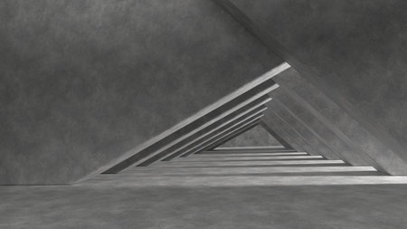 3d render of concrete interior with architectural columns and structures