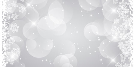 silver christmas banner design with snowflakes and bokeh lightsのイラスト素材