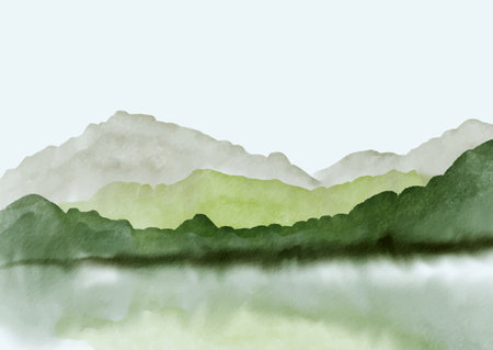 Hand painted watercolour landscape backgroundのイラスト素材
