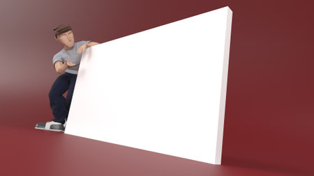 3D Render of a Young person presenting to empty copyspaceの写真素材