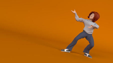 3D Render of a Young person presenting to empty copyspaceの写真素材