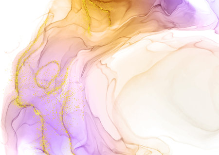 Hand painted alcohol ink pastel background with gold glitter elementsのイラスト素材
