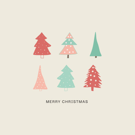 Hand drawn Christmas card background with cute trees designのイラスト素材