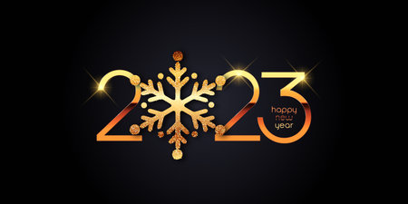 Glittery gold Happy New Year banner design with sparkling snowflake