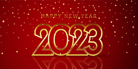 Happy New Year banner with gold confetti and numbers