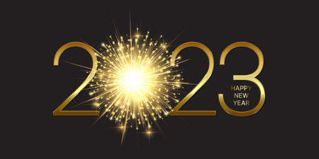 Happy New Year banner with a golden firework designのイラスト素材