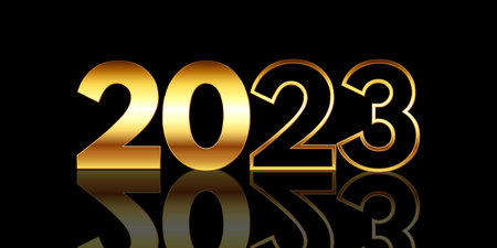 Happy New Year banner design in metallic gold and black