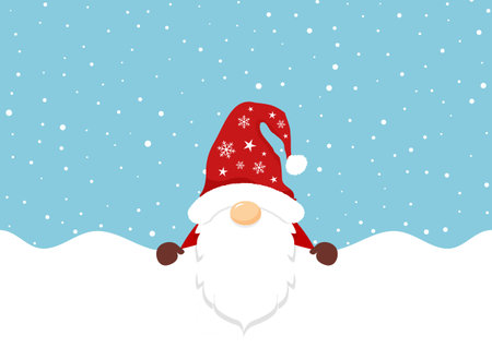 Christmas card with a cute santa on snowy backgroundのイラスト素材