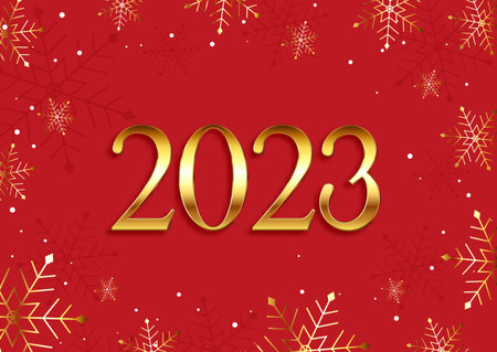Happy New Year background with gold numbers and snowflakes design