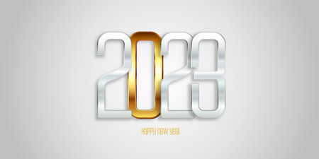 Modern Happy New Year background with a metallic numbers