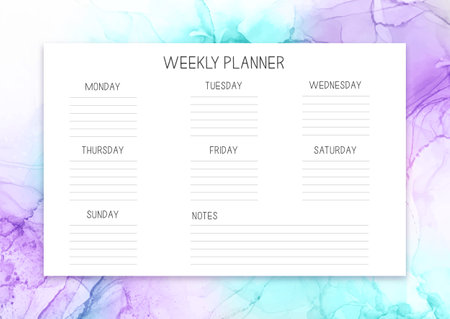 Weekly planner template with an alcohol ink designのイラスト素材