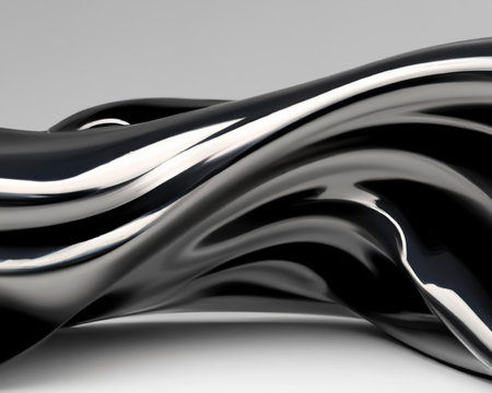 3D render of an abstract background with flowing monochrome glossy waves