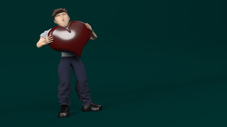 3D Render of a Young person holding  Heart for Valentinesの写真素材