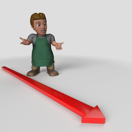 3D Render of Cartoon Shop Keeper Characterの写真素材