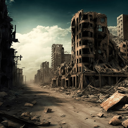 3d render of devastated city in the aftermath of an earthquakeの素材 [FY310198312724]