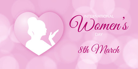 elegant banner for International Womens Day with female silhouette in heartのイラスト素材