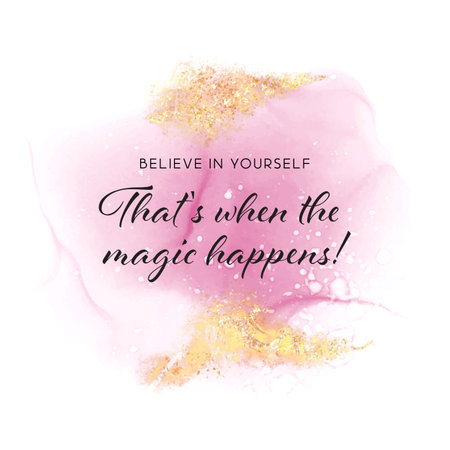 Inspirational quote on a watercolour and gold glitter designのイラスト素材
