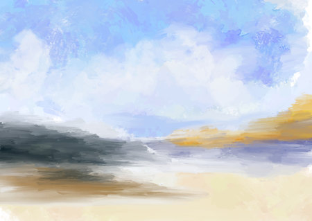 Abstract hand painted contemporary modern oil paint beach landscape designのイラスト素材