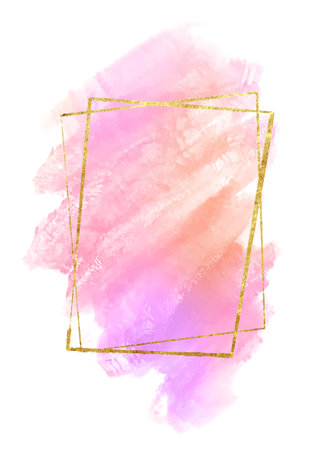 Hand painted watercolour background with glittery gold frameのイラスト素材