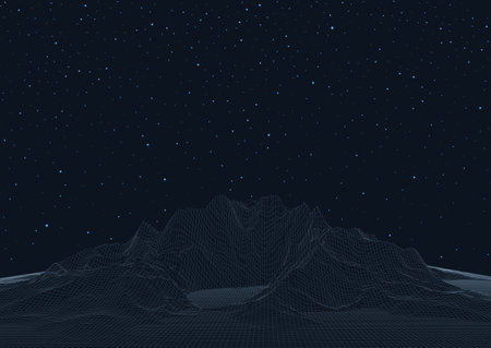 Futuristic landscape background with a wireframe landscapeのイラスト素材