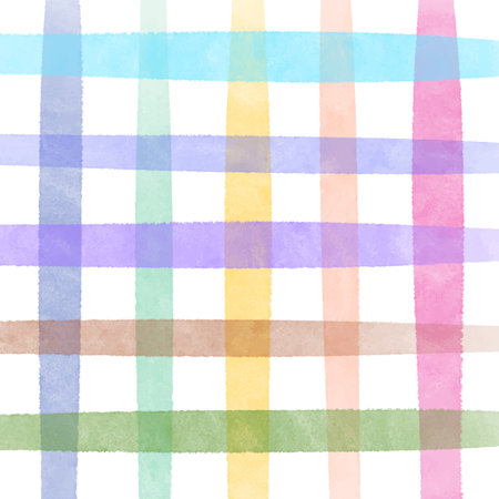 Hand painted watercolour pastel coloured plaid patternのイラスト素材