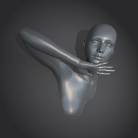 3D render of an artistic image of a metallic silver female formの写真素材