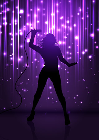 Abstract sparkle background with a silhouette of a female singerのイラスト素材