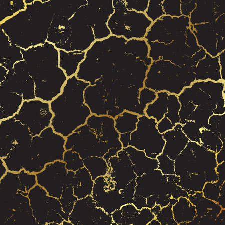 Detailed cracked grunge texture background in gold and blackのイラスト素材