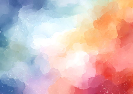 Abstract rainbow coloured hand painted watercolour backgroundのイラスト素材
