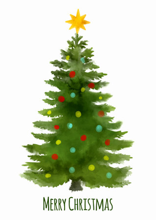 Hand painted watercolour Christmas tree background designのイラスト素材