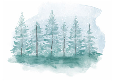 hand painted watercolour Christmas winter landscapeのイラスト素材