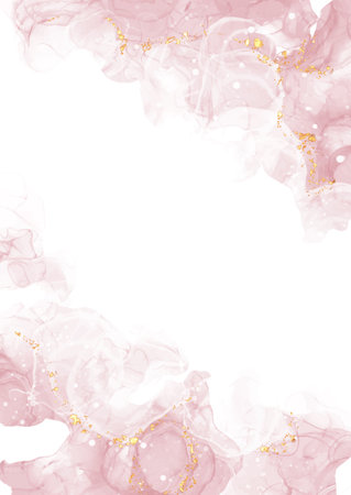 elegant pastel pink alcohol ink background with gold glitter elementsのイラスト素材