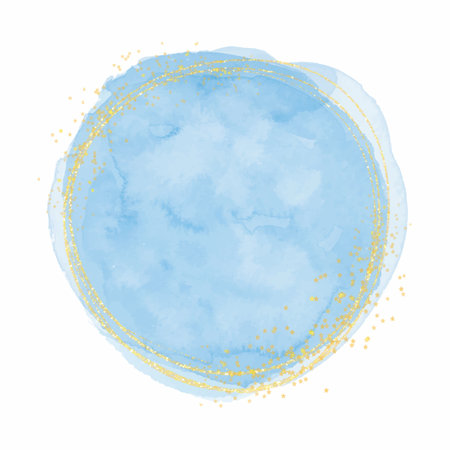Decorative hand painted watercolour background with gold glitter elementsのイラスト素材