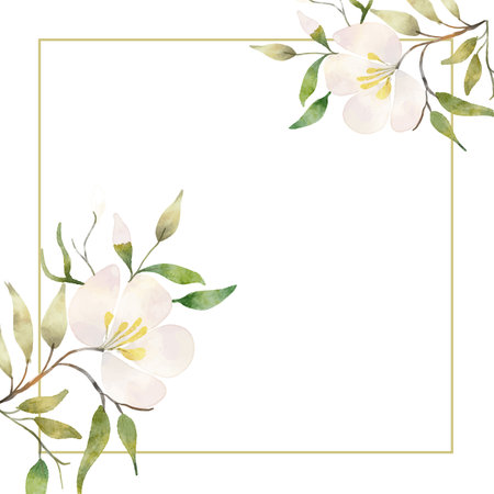 Decorative hand painted watercolour floral frame backgroundのイラスト素材
