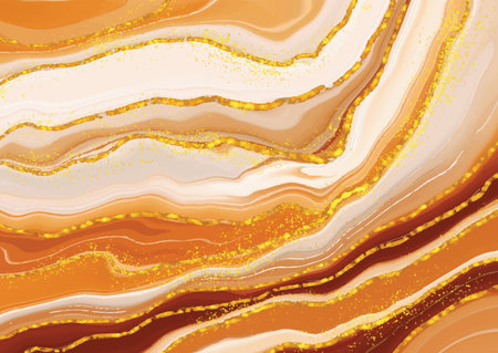 abstract background with a golden liquid marble design with glittery gold elementsのイラスト素材