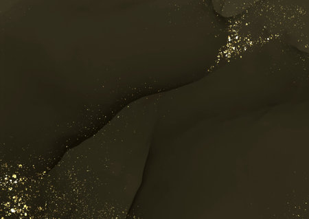 Dark minimal hand painted alcohol ink background with gold glitter elementsのイラスト素材