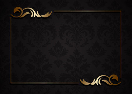 Elegant background with a damask pattern and gold frameのイラスト素材