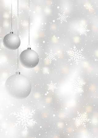 Christmas background with hanging baubles on snowflake designのイラスト素材