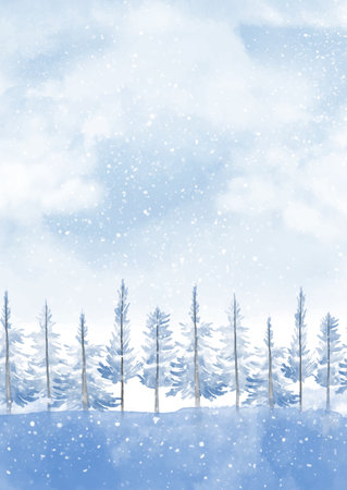 Hand painted watercolour Christmas tree landscape background designのイラスト素材