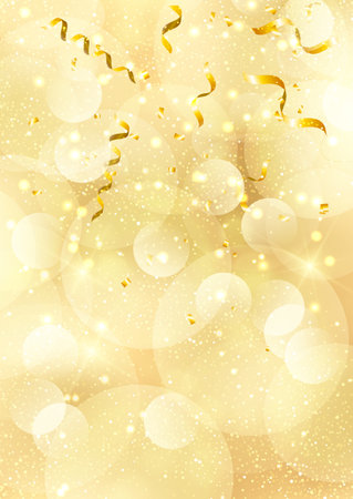 Golden Christmas background with a streamers and confetti designのイラスト素材