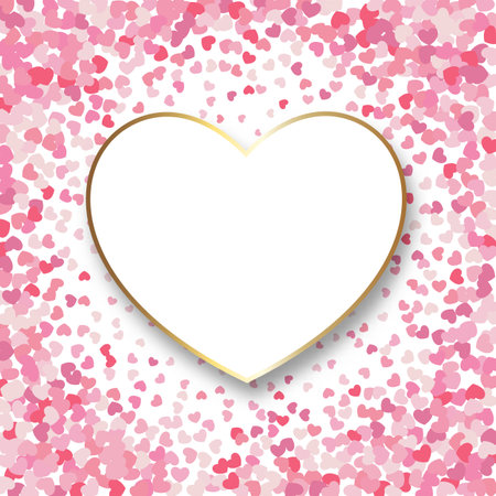 Valentines Day background with a border of pink hearts and blank heart shapeのイラスト素材