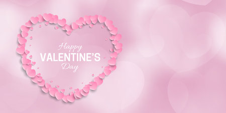 Valentines Day banner with a pastel pink hearts designのイラスト素材
