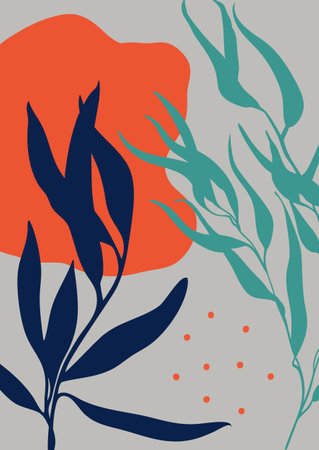 Abstract wall art with a Scandi style hand drawn floral designのイラスト素材