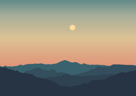 Minimal mountain landscape against a sunset skyのイラスト素材