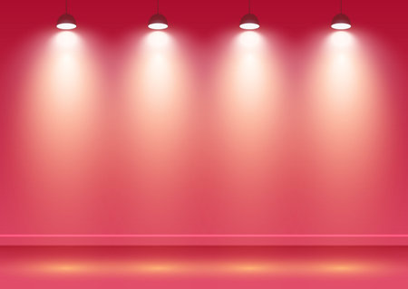 Display background with spotlights shining down onto a pink wallのイラスト素材