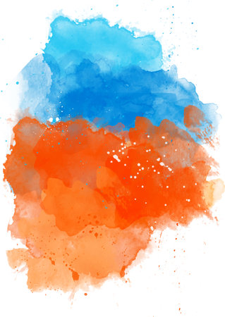 Abstract hand painted orange and blue watercolour backgroundのイラスト素材