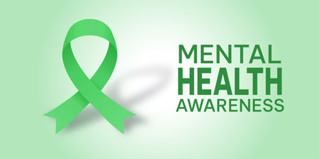 Mental Health Awareness banner with a green ribbon designのイラスト素材