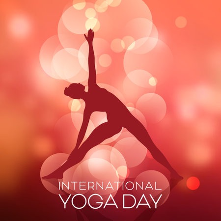 Silhouette of a female in a yoga pose on pastel coloured bokeh lights backgroundのイラスト素材