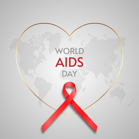 World Aids Day background with a gold heart and red ribbon designのイラスト素材