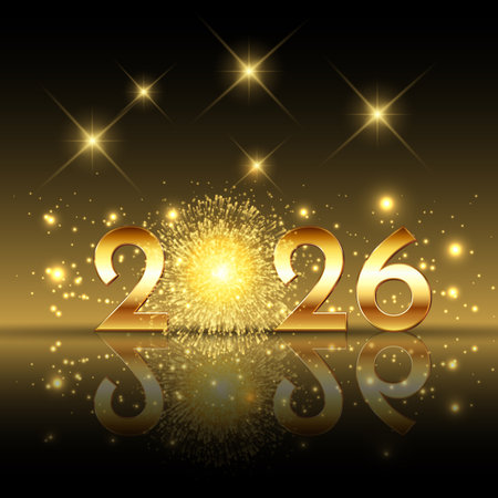 Happy New Year background with a gold numbers and fireworks designのイラスト素材